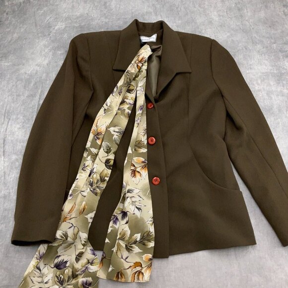 Travis Ayers Skirt Suit Women 12 30W x 24.5L Brown Floral Scarf Woven Poly - Picture 2 of 16